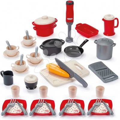 Écoiffier Kuchyňská sada s mixérem Dining Set 100% Chef s hrnci a krájecí prkénkem 49 doplňků od 18 měsíců