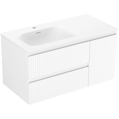 Mexen Rivel шкаф за баня 90 см с мивка Vela лява, 2S, 1D, набраздена, бял мат - 91A23-09047-3-BBFFF01-W23L01 (91A23-09047-3-BBFFF01-W23L01)