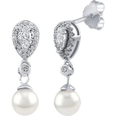 Silvego Strieborné visiace náušnice Dea s bielou prírodnou perlou a Brilliance Zirconia ZT191005EWP