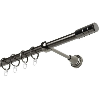OK-GarnýžeCZ - Garnýž kovová jednořadá 19mm Cylinder onyx 210 cm do stěny / kroužky s háčkem
