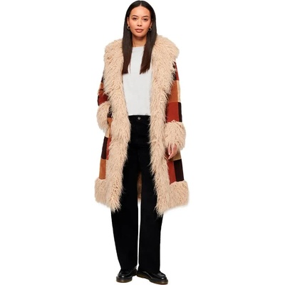 SUPERDRY Палто Superdry Patchwork Long Afghan coat - Brown (Brown Patchwork Cord)