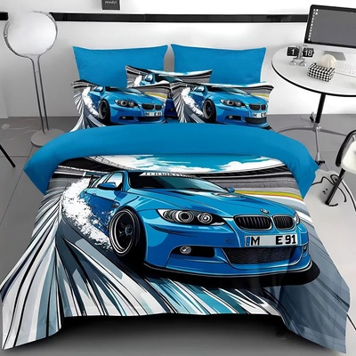 Двулицево детско спално бельо 3D, BMW, 200 x 230 cm, 6 части, 19106, Син/Бял