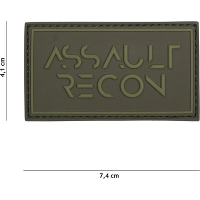 Gumová nášivka 101 Inc nápis Assault Recon - olivová
