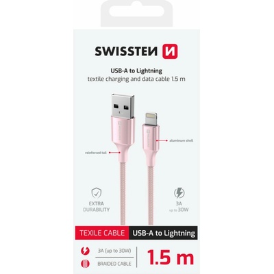 Swissten 71523311 Textile II USB / Lightning 1,5m růžový