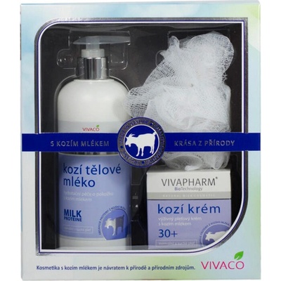 Body Tip Kozie mlieko telové mlieko 400 ml + pleťový krém 50 ml + masážna hubka darčeková sada