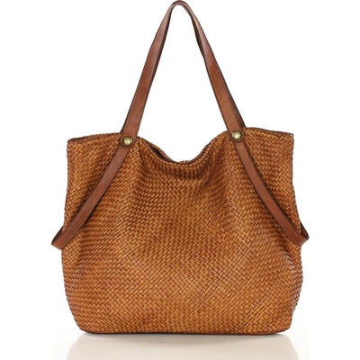 Mazzini Marco Veľká pletená kožená shopper taška camel v244c