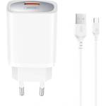 XO Зарядно устройство за електрическата мрежа XO CE19, USB гнездо 18 W, бързо зарядно устройство PD + кабел microUSB, БЯЛ XO-CE19_MICRO (XO-CE19_MICRO)