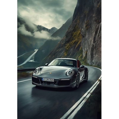 Plagát, Obraz - 911 Carrera Sport Car racing in the Mountains, 30 × 40 cm