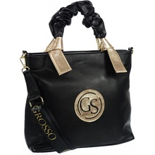Grosso Väčšia moderná dámska kabelka s ozdobnými rúčkami S681 čierno-zlatá