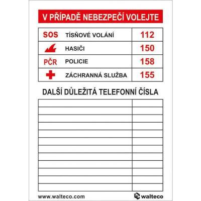 Důležitá čísla, samolepka, Samolepka, formát 75x105 mm, Samolepicí