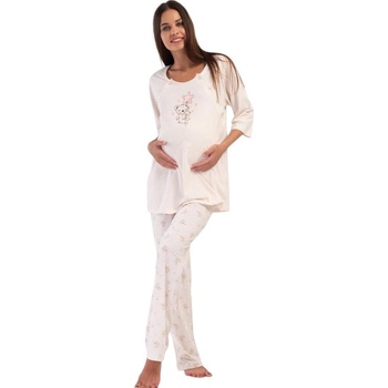 Пижама за бременни в бежово с мечета