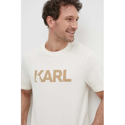 Karl Lagerfeld Памучна тениска Karl Lagerfeld в бежово с принт (241M2102)
