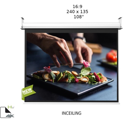 Screenline Моторизиран вграден прожекционен екран Screenline INCEILING Home Vision, 240x135 (108"), 16: 9, бял, стенен превключвател (SL-IC240DHV)