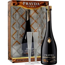 Pravda Vodka Espresso 37,5% 0,7 l (dárkové balení 2 sklenice)