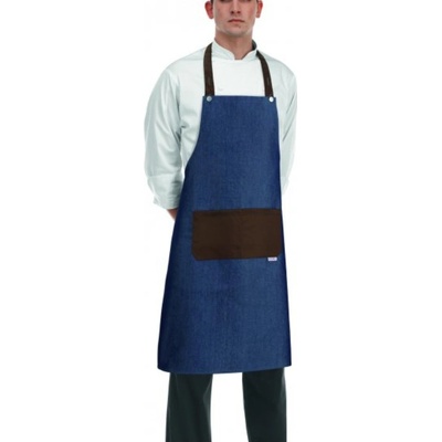 Egochef Kuchárska zástera ROCK ku krku s vreckom Jeans Brown 70x90 cm