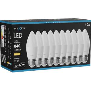 Mexen Nova 10x LED крушка E27, C37, 8W, Топла - 3000K, 840 lm - L102-E27-0830-01x10 (L102-E27-0830-01x10)