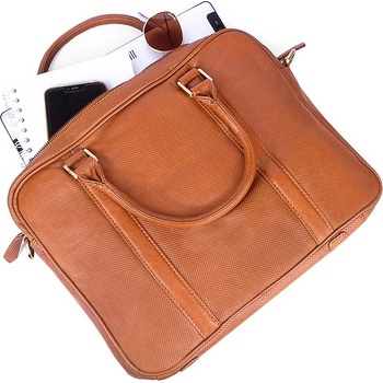 Base Чанта от естествена кожа - Светлокафява 9979545 (266537_Бяло)