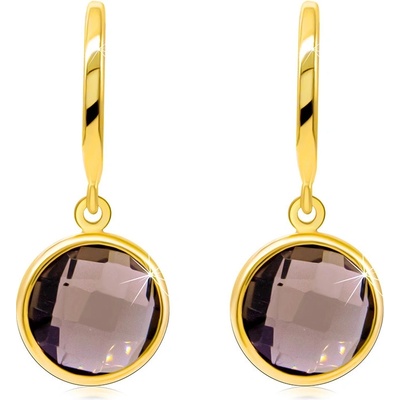 Šperky eshop zlaté náušnice broušená záhněda v kulaté objímce visící na úzkém oblouku GG34.31