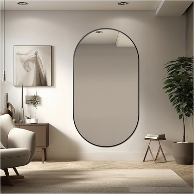 Alfaram Oválne zrkadlo v čiernom ráme MDF SLIM - OLI - 40x80