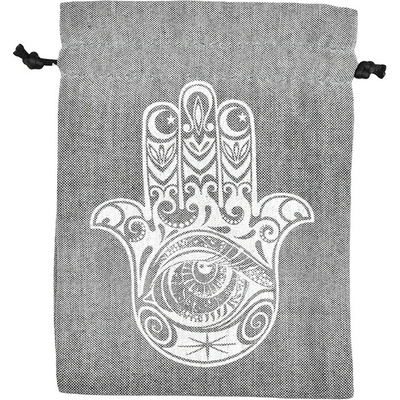 Dárkový stahovací pytlíček Hamsa - šedý - 11 x 14 cm
