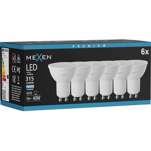Mexen Nova 6x LED крушка GU10, 3W, Студена - 6500K, 315 lm - L107-GU10-0365-01x06 (L107-GU10-0365-01x06)