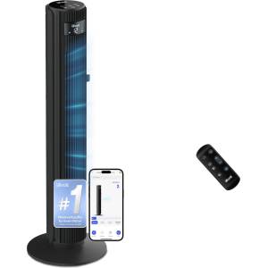 Levoit - Smart APP Tower Fan Quiet Fan for Bedroom - 4 Modes/12 Levels/12 Hour Timer - Remote Control & Cooling - 7.9m/s - Sensor & Voice Control Stand Fan - Black, 106 cm - LTF-F422S-KEU (LTF-F422S-KEU)