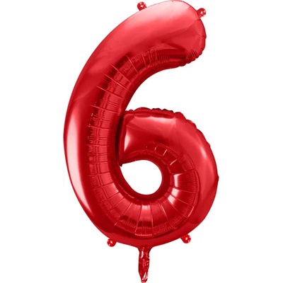 PartyDeco Фолиев балон за рожден ден номер 6 червен 86 см