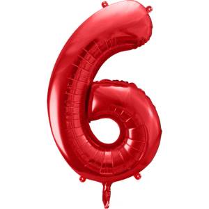 PartyDeco Фолиев балон за рожден ден номер 6 червен 86 см