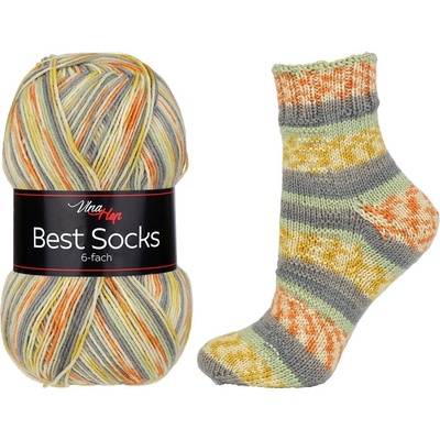 Vlna-hep Best socks 6-fach - 7370 šedo-oranžovo-žlutá