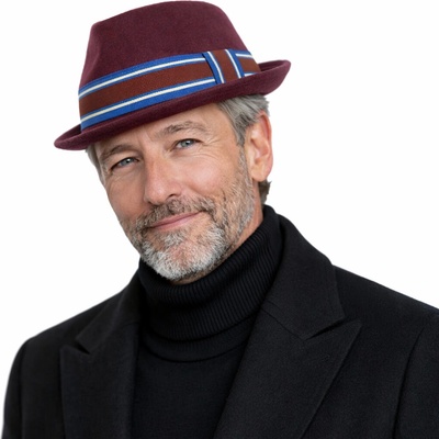 Fiebig Headwear since 1903 Trilby klobouk vlněný s rypsovou stuhou bordó