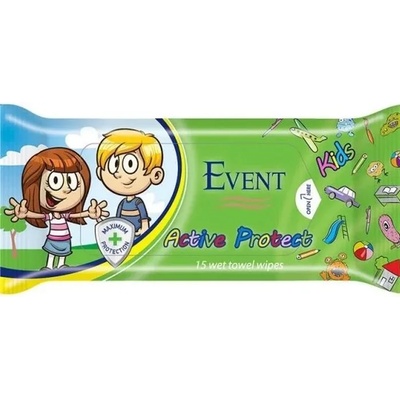 Event Влажни кърпи за ръце Event - Kids Active Protect, зелени, 15 броя (2EV07KD00102GR015A)