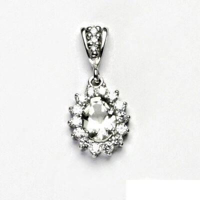 Čištín Stříbrný přívěsek přírodní green ametyst čiré zirkony Kate P 1507