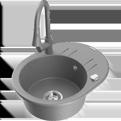Kevin еднокамерен гранитен мивка с отцедник и кухненски смесител Elia, сив - 6517-71-670101-71 (6517-71-670101-71)