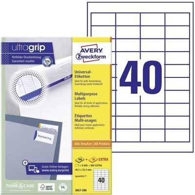 Avery-Zweckform 3657 48.5 x 25.4 mm papier biela 4000 ks trvalé univerzálne etikety atrament, laser, kópie; 3657