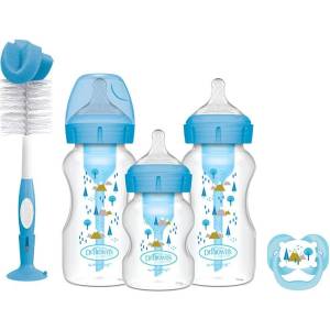 Dr. Brown's Комплект от 3 броя шишета Dr. Brown's Options+ - Wide-Neck, със залъгалка и четка, Blue (WB03620-INTLX) - ozone