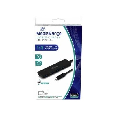 MediaRange USB Type-C to USB 3.0 hub 1-4, bus-powered, Черен, MRCS508