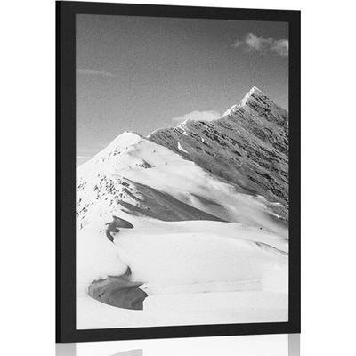 Plakát zasněžené pohoří v černobílém provedení - 40x60 silver