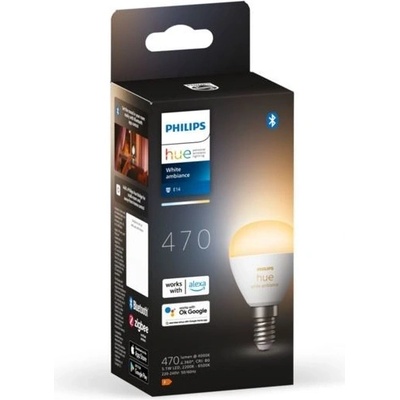 Philips Hue White Ambiance žiarovka LED E14 5,1W/470lm 2200-6500K P45 kvapka biela