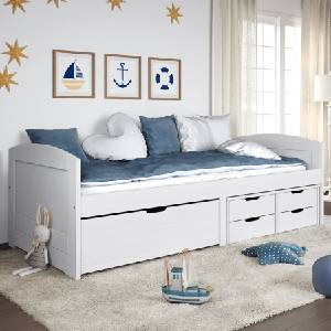 Дневно легло с 5 чекмеджета IRUN бяло 90x200 см бор масив