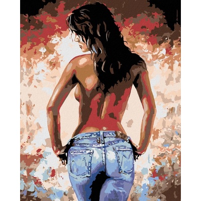 zuty Malování podle čísel Polonahá žena s jeany 80 x 100 cm vypnuté plátno na rám 8596530018032