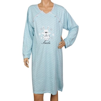 Светлосиня макси нощница за кърмачки със зайче и сърца