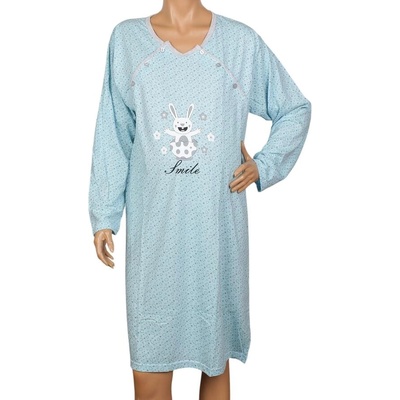 Светлосиня макси нощница за кърмачки със зайче и сърца
