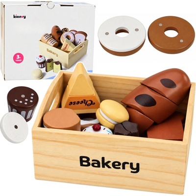 LEAN Toys Drevená mini pekáreň magnetická súprava pečiva v drevenej debničke (10 dielov)
