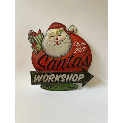 PLECHOVÁ CEDULE - SANTAS WORKSHOP OPEN TIL CHRISTMAS