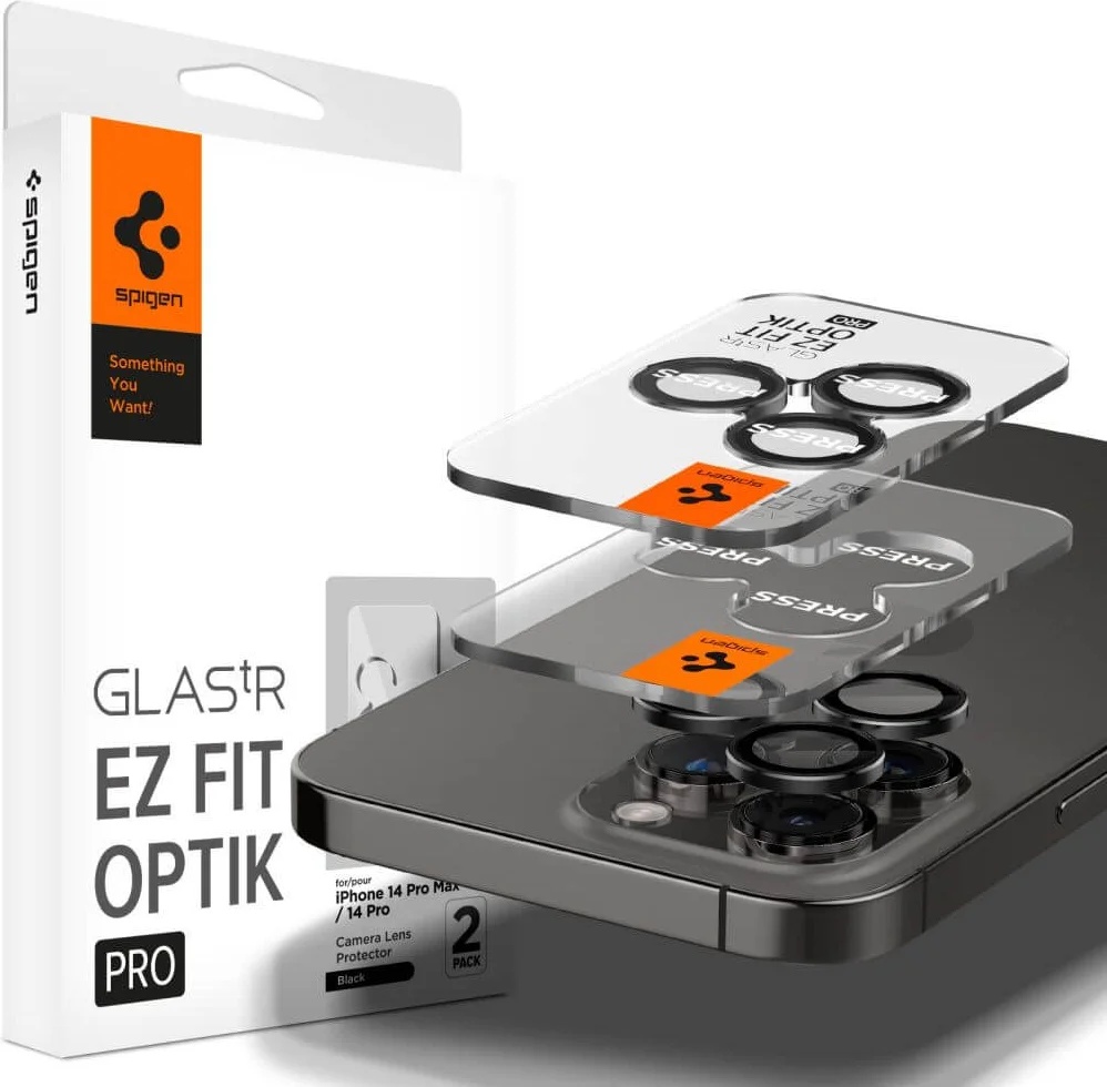 Spigen Протектор за Камерата на iPhone 15 Pro, Spigen EZ Fit Optik Pro Glass tR 2бр. , Черен (AGL05205)