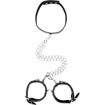 Shots Ouch! Black & White Bonded Leather Collar obojok a putá z lepenej kože