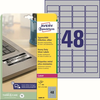 Avery Zweckform L6009-20 Velmi odolné etikety 45,7x21,2mm 960 ks stříbrná – Zboží Dáma