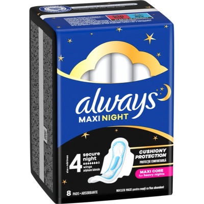 Always Дамски превръзки с крилца Always - Maxi Night, размер 4, 8 броя