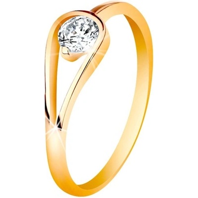 Šperky Eshop zlatý prsten s úzkými lesklými rameny čirý zirkon ve smyčce GG196.97