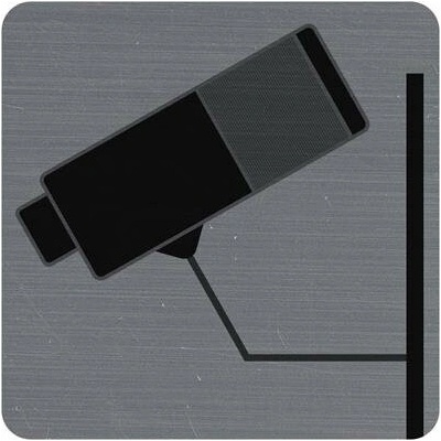 Informačná tabuľka, samolepiaca, 7,5x7,5 cm, hliníkový vzhľad, EXACOMPTA, Priestor monitorovaný kamerovým systémom
